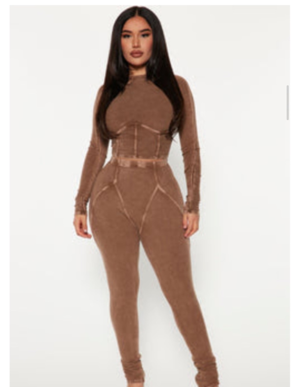 Fashion Nova Chocolate Brown Long-Sleeve Fitted Jumpsuit